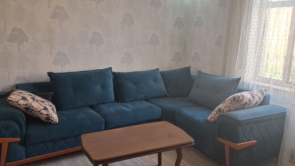 Mavi rəngdə L formalı yumşaq künc divanı - Müasir L formalı künc — Mebel, Xırdalan (2)