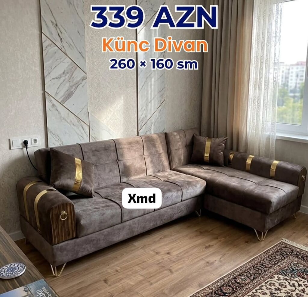 Künc divan – 260 × 160 sm Qiymət: 339 AZN - Şık dizayn: qəhvəyi