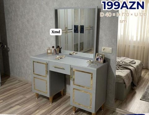 Vizaj/drezvan masası və güzgü dəsti - Ölçülər: D 40 × H 170 × U 120