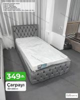 Çarpayı – 90×200 sm - Dizayn: Yumşaq kapitonlu başlıq və baza, boz — Mebel