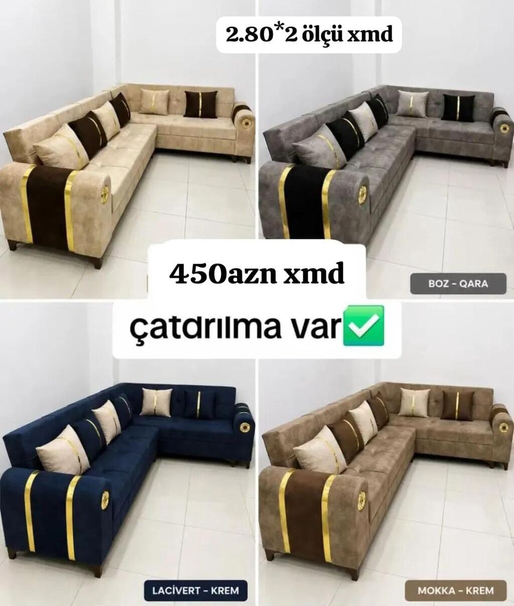 L‑şəkilli yumşaq künc divan dəsti - Ölçü: 2.80 m x 2 m (xmd) - Rəng