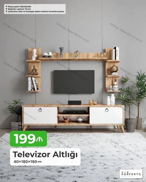 Televizor altlığı və divar rəf dəsti 40 × 180 × 180 sm