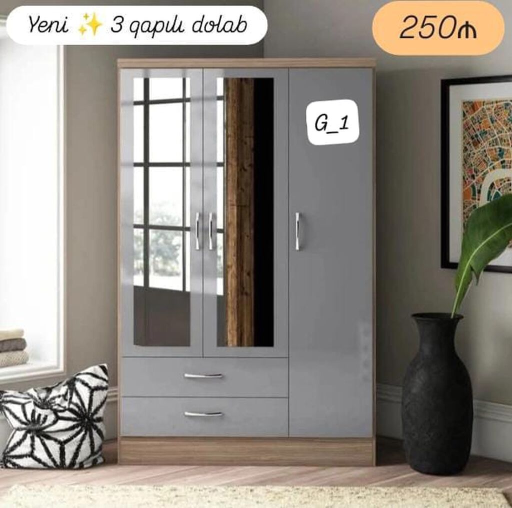 G_1 geyim dolabları Model 1 – 2 qapılı (ağ) - Ölçü: 200 × 90 × 47 sm — Mebel, Mehdiabad (5)