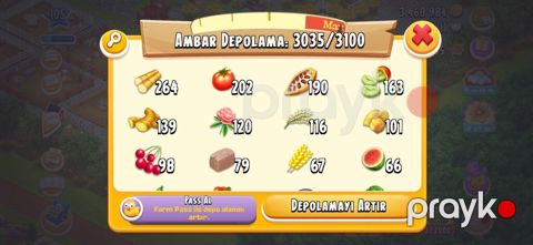 Hay Day oyun hesabi 105 lvl ici dolu Ağıl depolamasi 10.500 Anbar