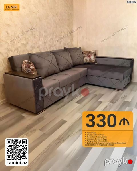 Künc divan – La Mini - Ölçülər: 240 150 sm - Mexanizm: Açılan — Bakı