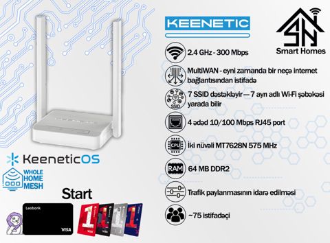 Keenetic N300 Mesh Wi-Fi routeri Start (KN-1110)