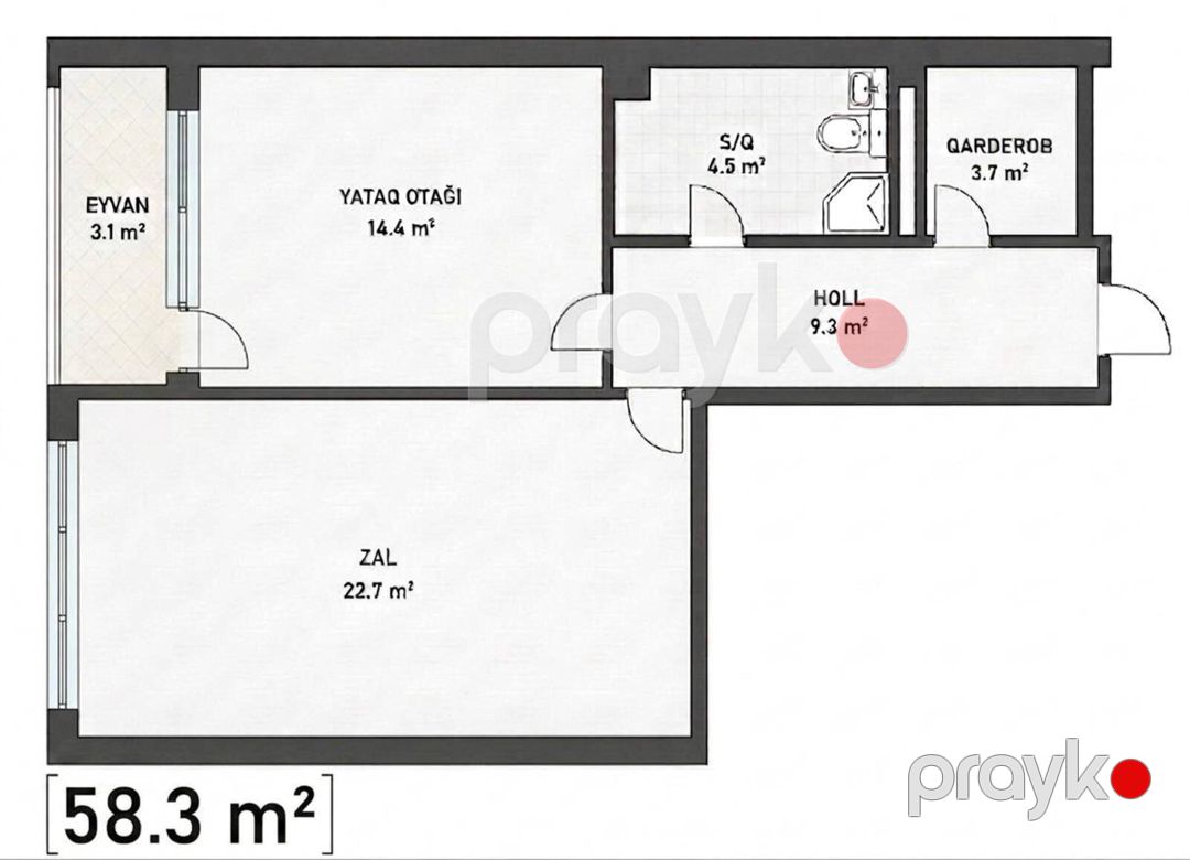 Satılır 1 otaqlı yeni tikili 58.3 m² — Mənzil, Bakı (7)