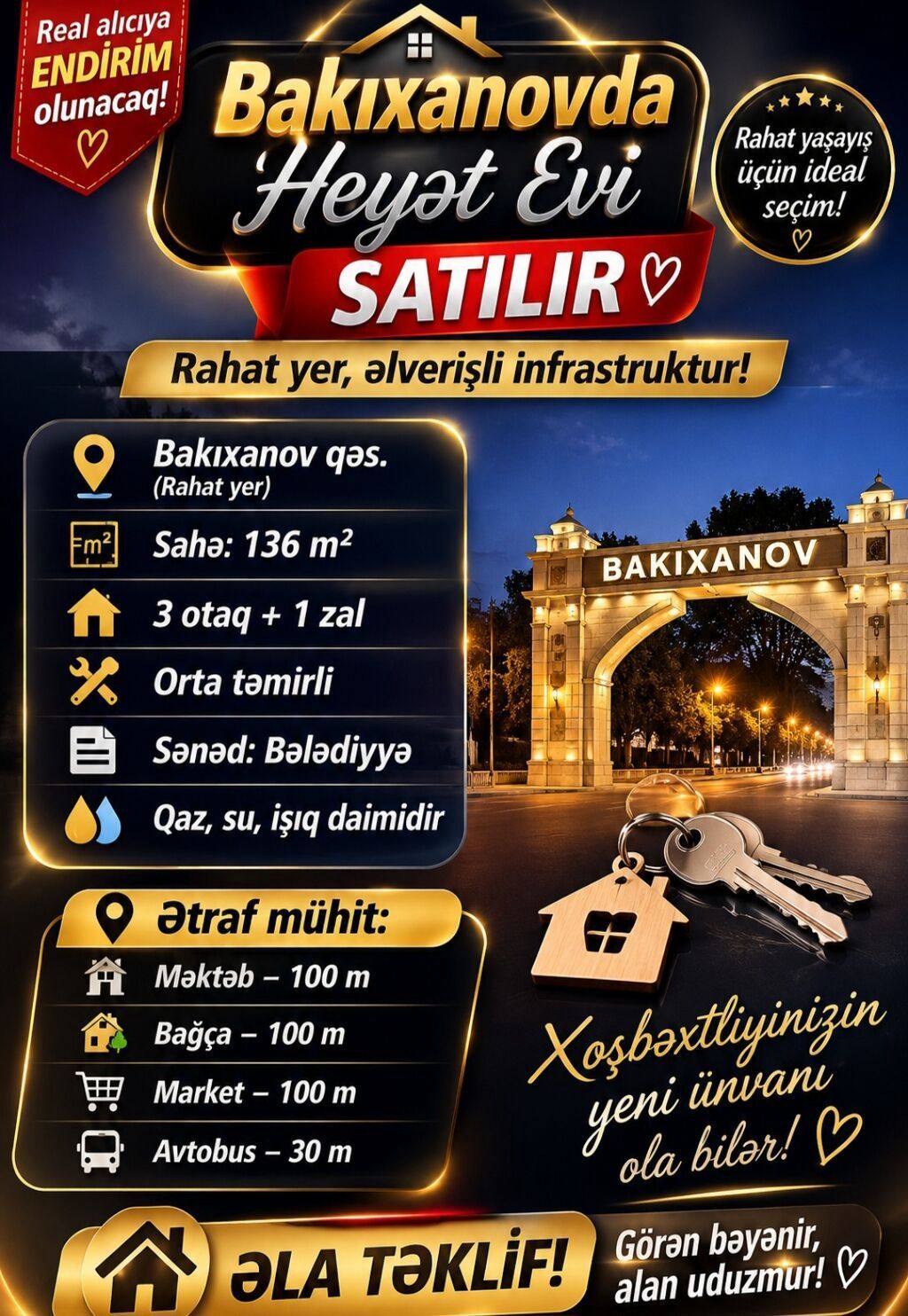 Bakıxanov qəs. 4 otaqlı, 136 kv. m, Kredit yoxdur, Orta təmir — Daşınmaz əmlak, Bakı