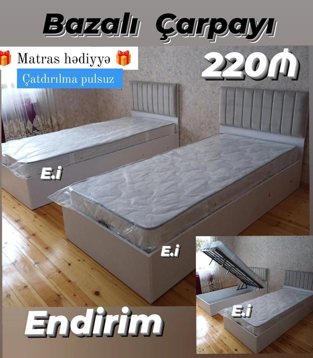 Bazalı çarpayı - Modern dizaynlı, yumşaq başlıqla - Alt hissəsi — Mebel, Mehdiabad