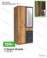 2 qapılı dolab – 47×200×90 sm - Material: 18 mm laminat - Rəng — Mebel