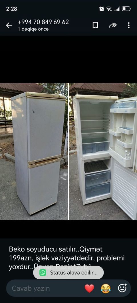 Beko iki qapılı soyuducu - Qiymət: 199 AZN (şəkildə göstərilib) -