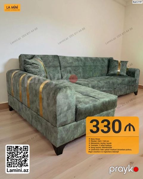 Kod: 2197 Künc divan - Ölçülər: 260 160 sm - Mexanizm: Açılan — Bakı