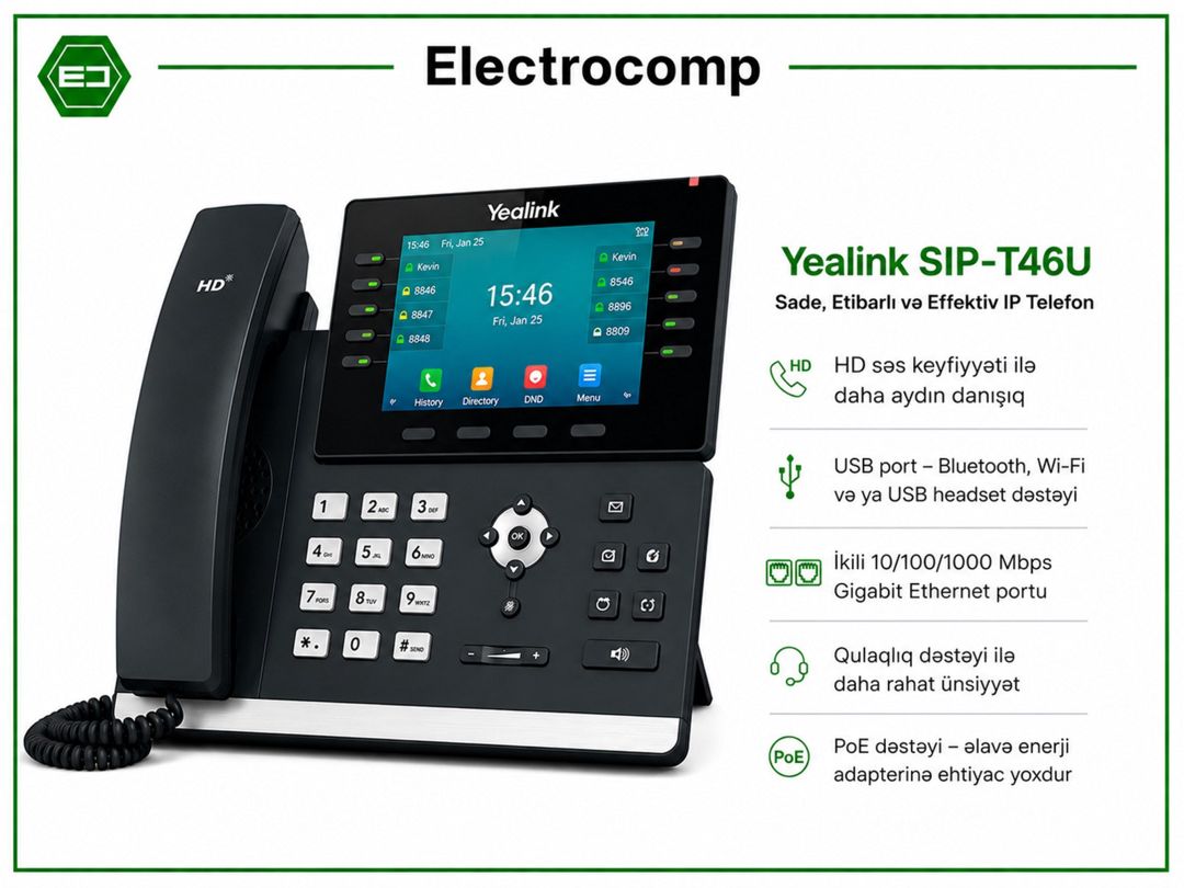 IP-telefon Yealink SIP-T46U — Şəbəkə və server avadanlığı, Bakı