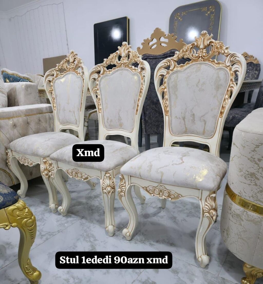 Klassik üslubda taxtalı stullar - Rəng: krem + qızılı dekor - — Stullar, Mehdiabad