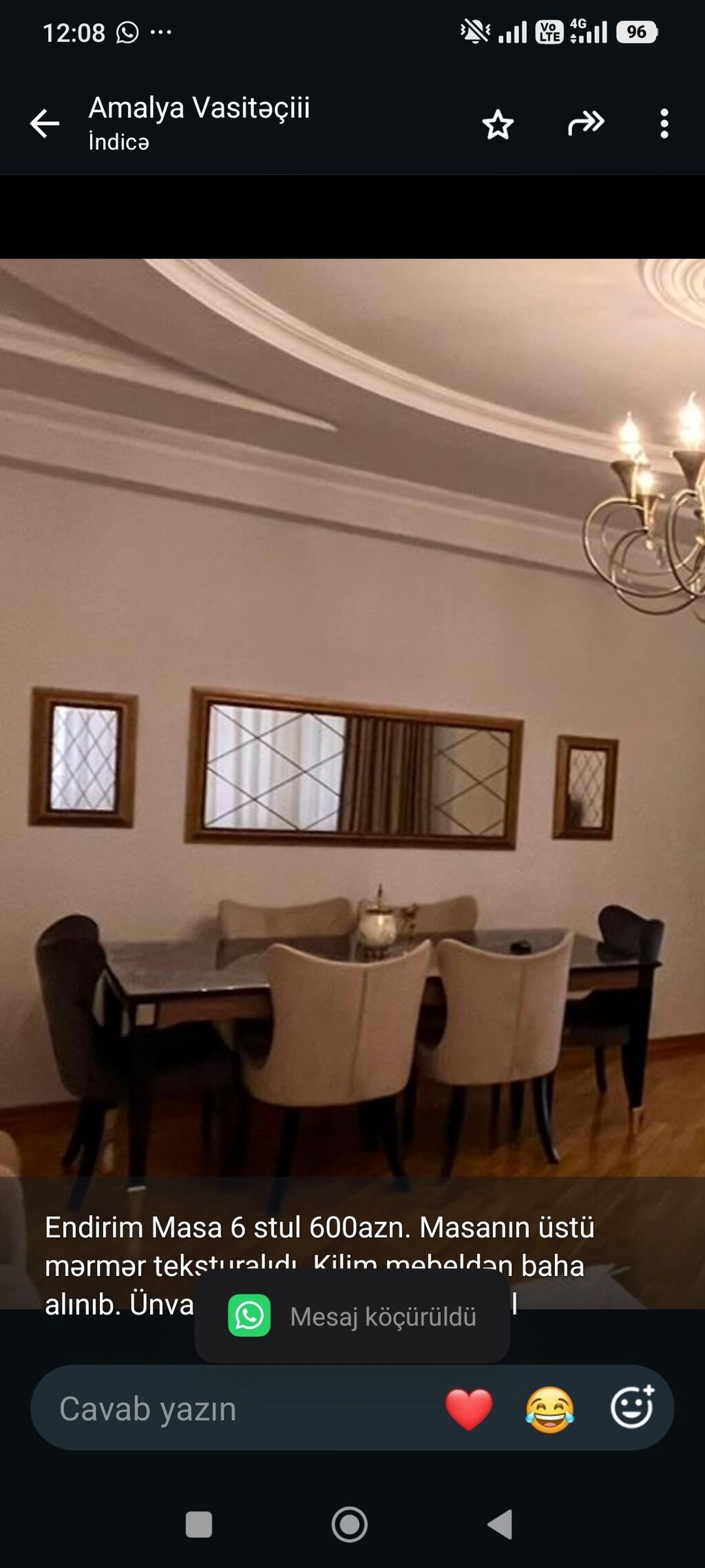 Endirim Masa 6 stul 600azn. Masanın üstü mərmər teksturalıdı. Kilim