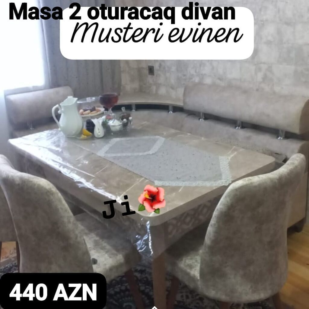 Mətbəx/qonaq otağı dəsti: masa, 2 ədəd oturacaq və divan - Dəst