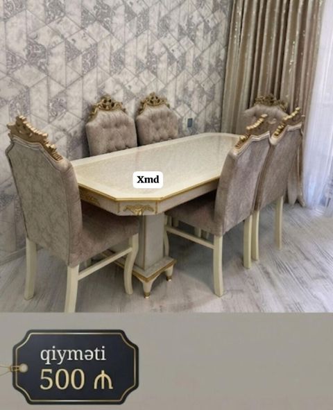 Klassik üslubda yemək dəsti: - 1 ədəd düzbucaqlı masa – krem/ivory — Xırdalan