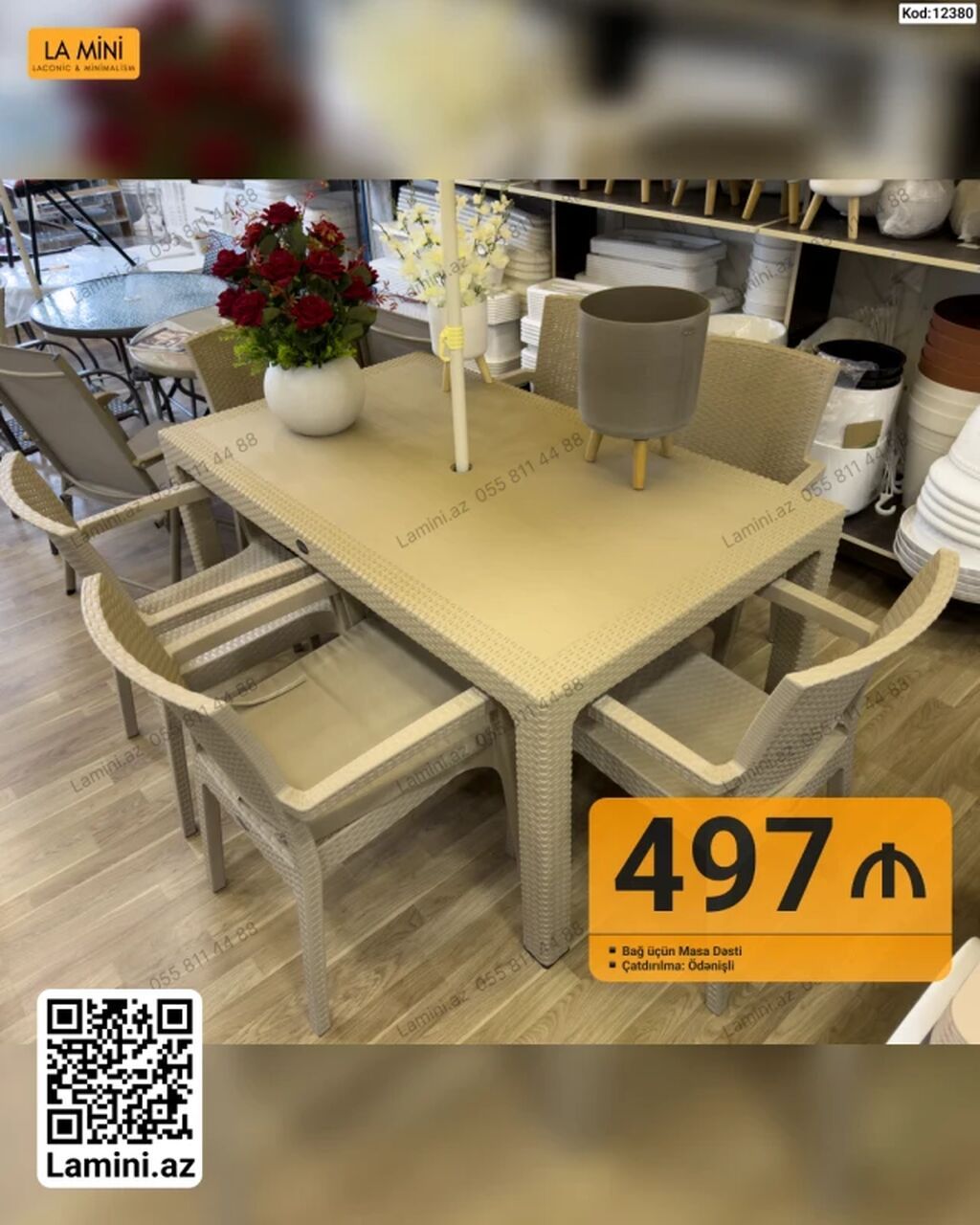 Bağ üçün Masa Dəsti – bir neçə model 1) Kod: 12380 - Rəng: bej - — Mebel, Bakı (3)