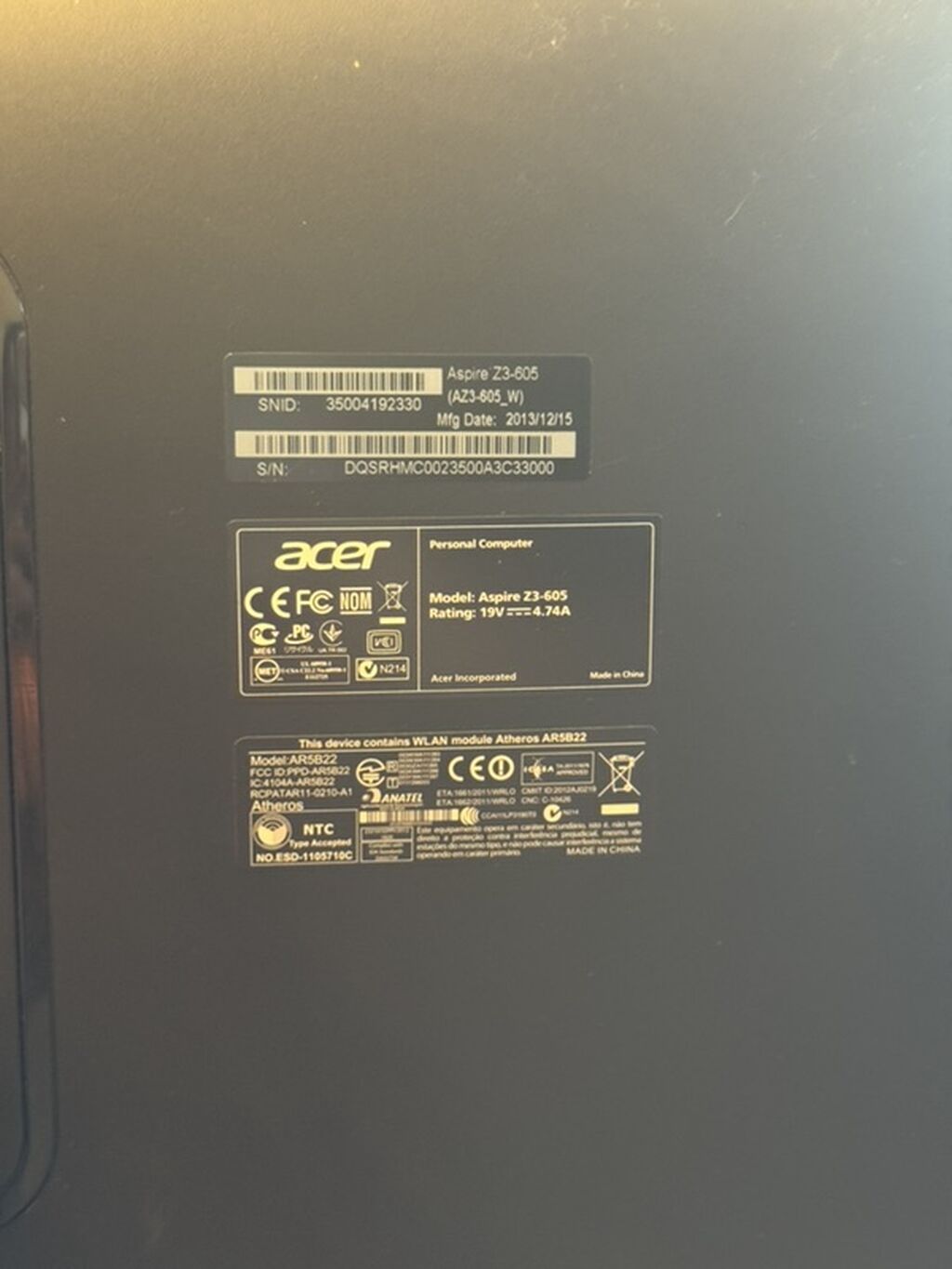 Satılır — Acer Aspire Z3-605 Acer Aspire Z3-605 monoblok kompüter — Elektronika, Bakı (3)