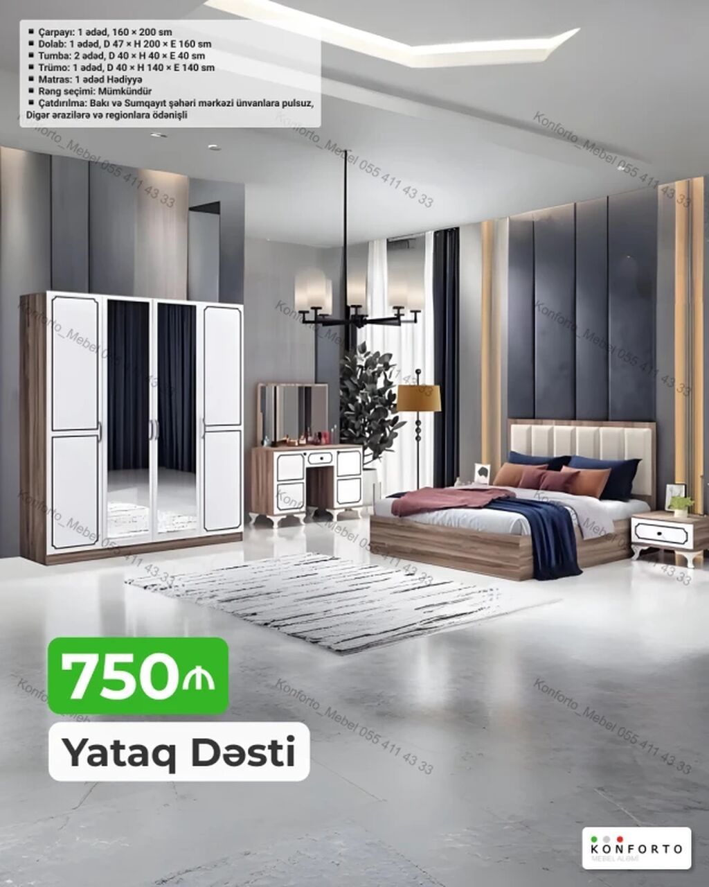 Yataq Dəsti — 750 AZN — Yataq otağı mobilya dəstləri, Bakı