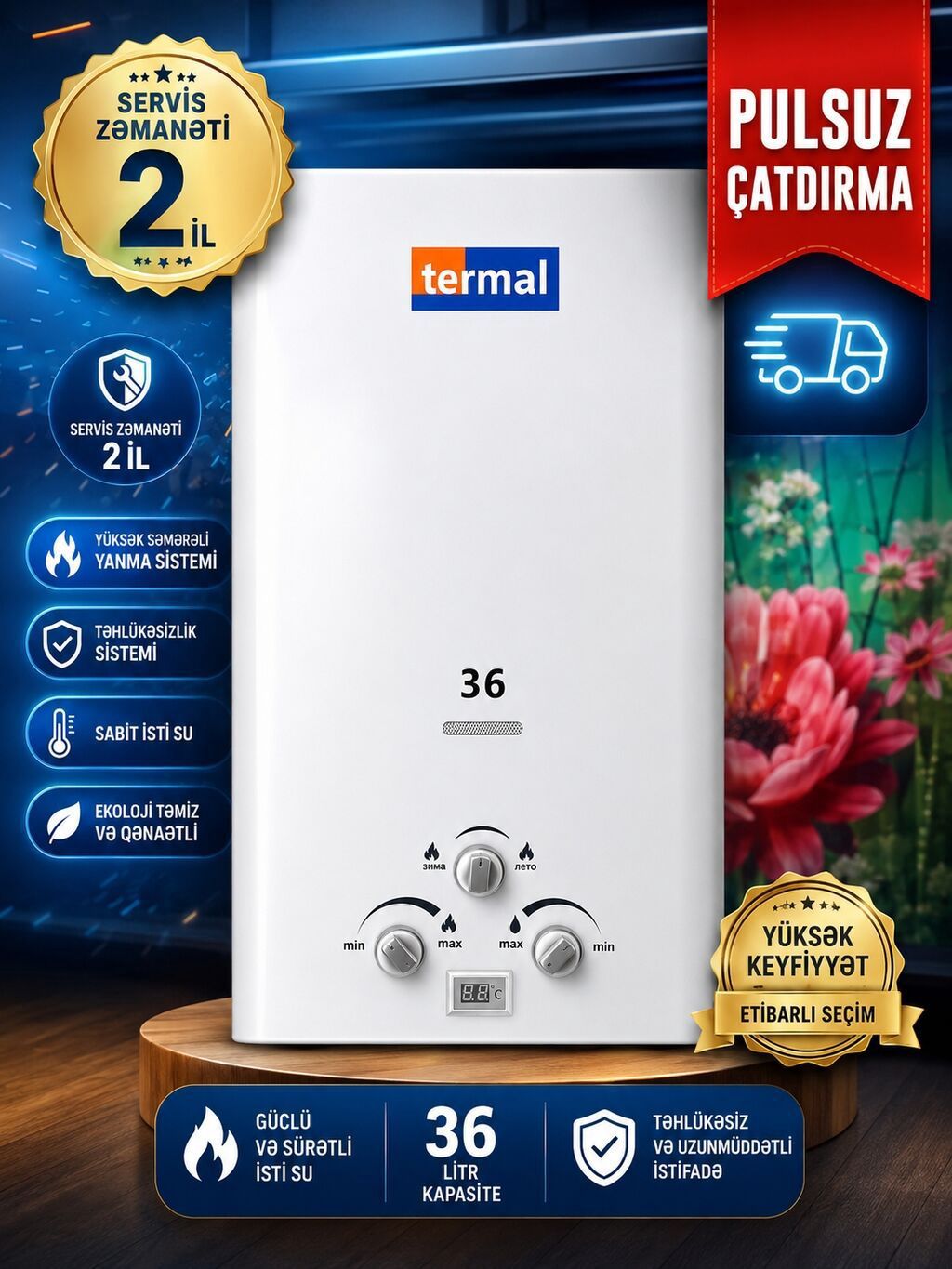 Termal Su Qızdırıcısı 36 Litr, Orijinal, 2 il Zəmanət - 1