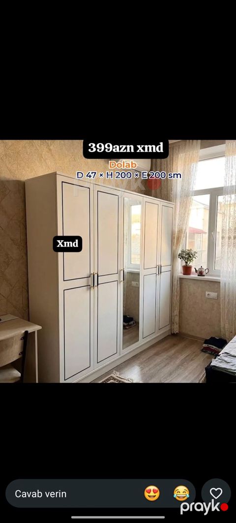 Dörd qapılı paltar dolabı - Ölçülər: D 47 × H 200 × E 200 sm - Rəng