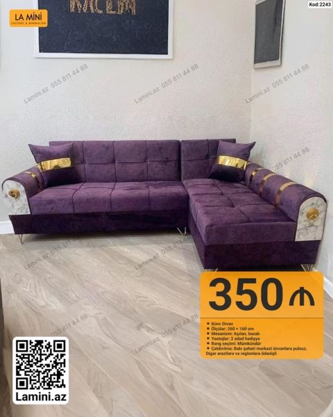 Künc divan – Kod: 2243 - Ölçülər: 260 × 160 sm - Mexanizm: açılan