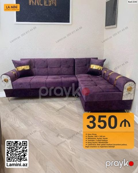 Künc divan – Kod: 2243 - Ölçülər: 260 160 sm - Mexanizm: açılan — Bakı