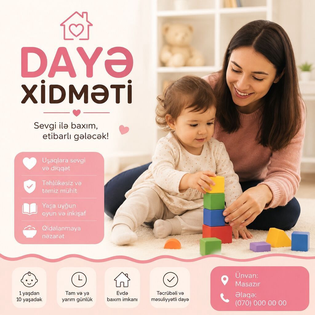 Dayə xidməti Uşaqlara sevgi və diqqətlə yanaşan, təhlükəsiz və təmiz