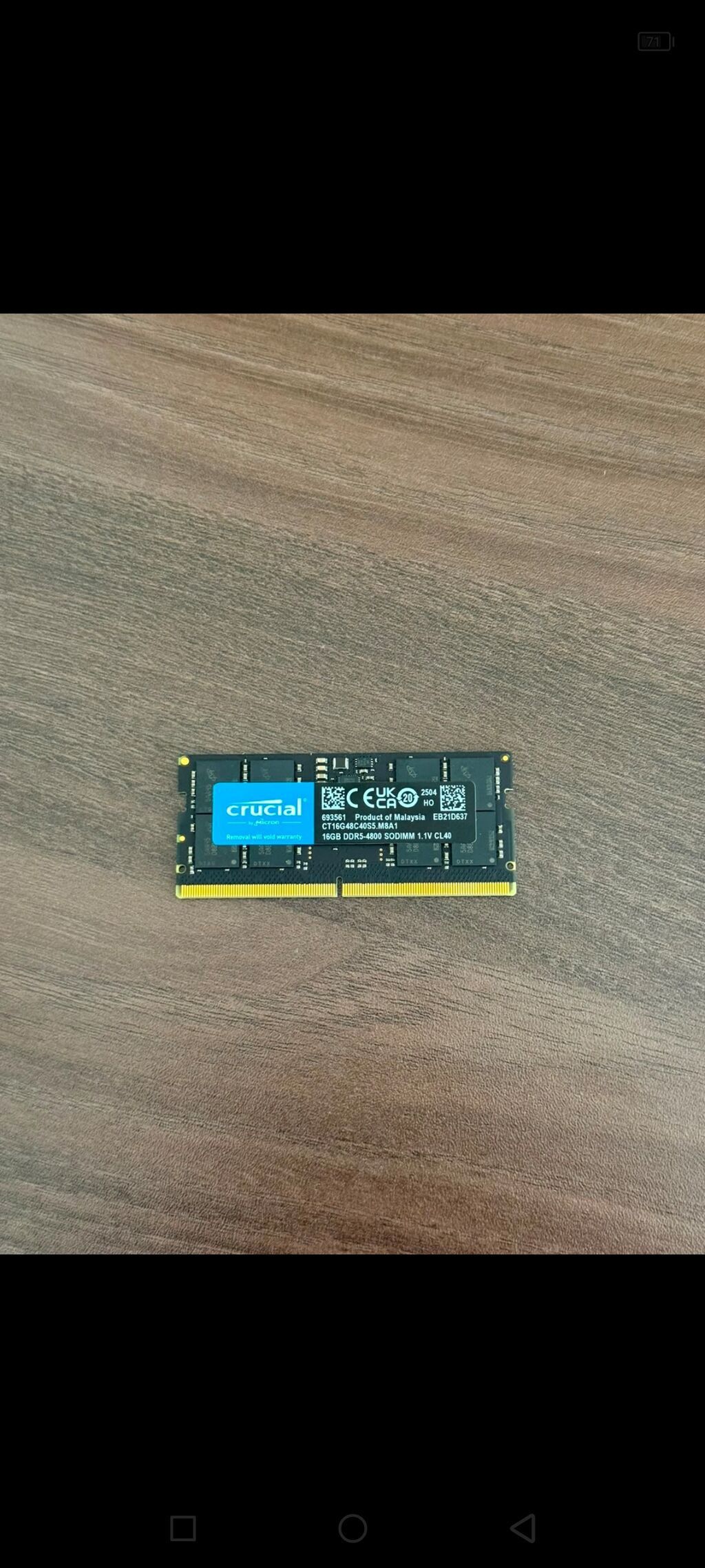 Crucial 16GB DDR5 SO-DIMM RAM Üstdən çıxma yeni - Tutum: 16 GB - Növ
