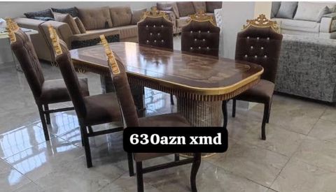 Klassik üslubda yemək dəsti - Dəst: 1 yemək masası + 6 stul - Masa — Xırdalan