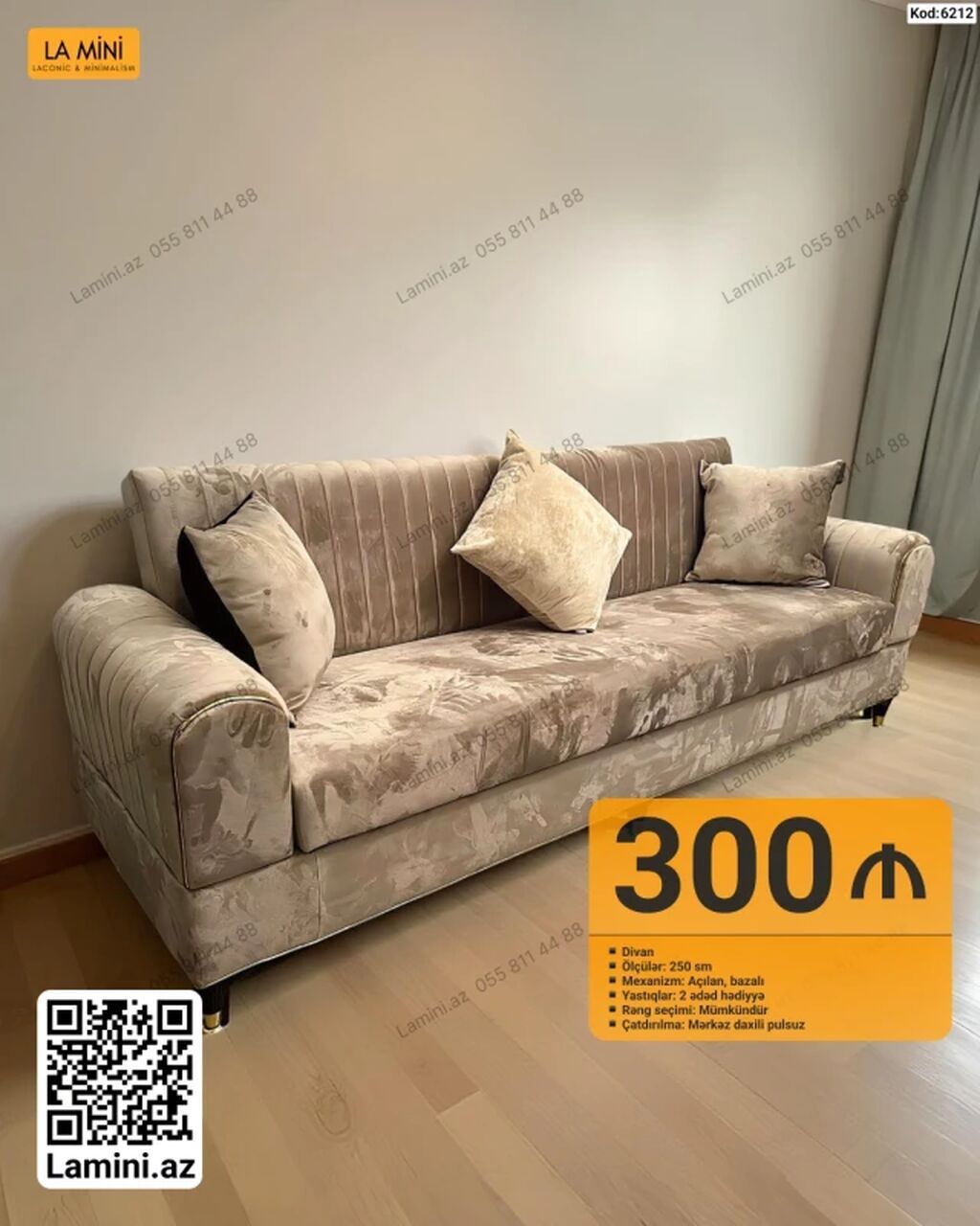 Məhsul: Divan (Kod: 6212) - Ölçü: 250 sm - Mexanizm: Açılan, bazalı