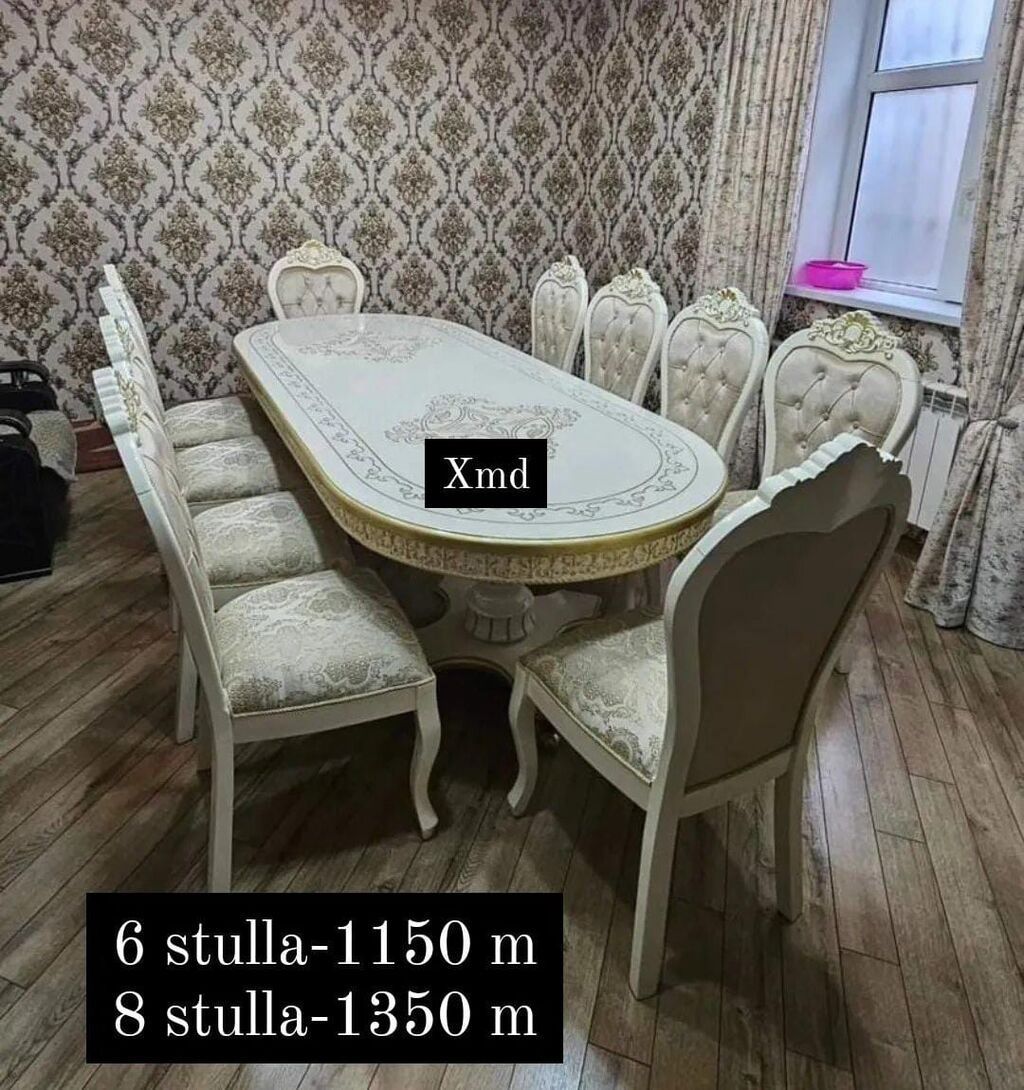 Klassik üslubda yemək stol–stul dəsti - Dördkünc-oval formalı geniş