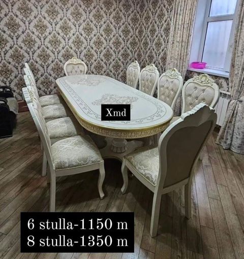 Klassik üslubda yemək stol–stul dəsti - Dördkünc-oval formalı geniş