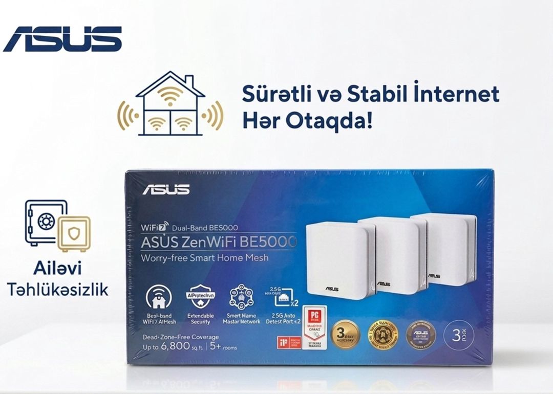 ASUS ZenWiFi BE5000 Mesh 3X WiFi7 — Şəbəkə və server avadanlığı, Bakı