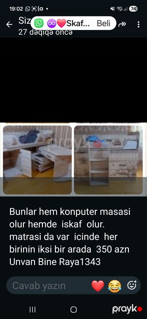 Uşaq otağı üçün çoxfunksiyalı mebel dəsti — kompüter masası və çarpayı — Sumqayıt