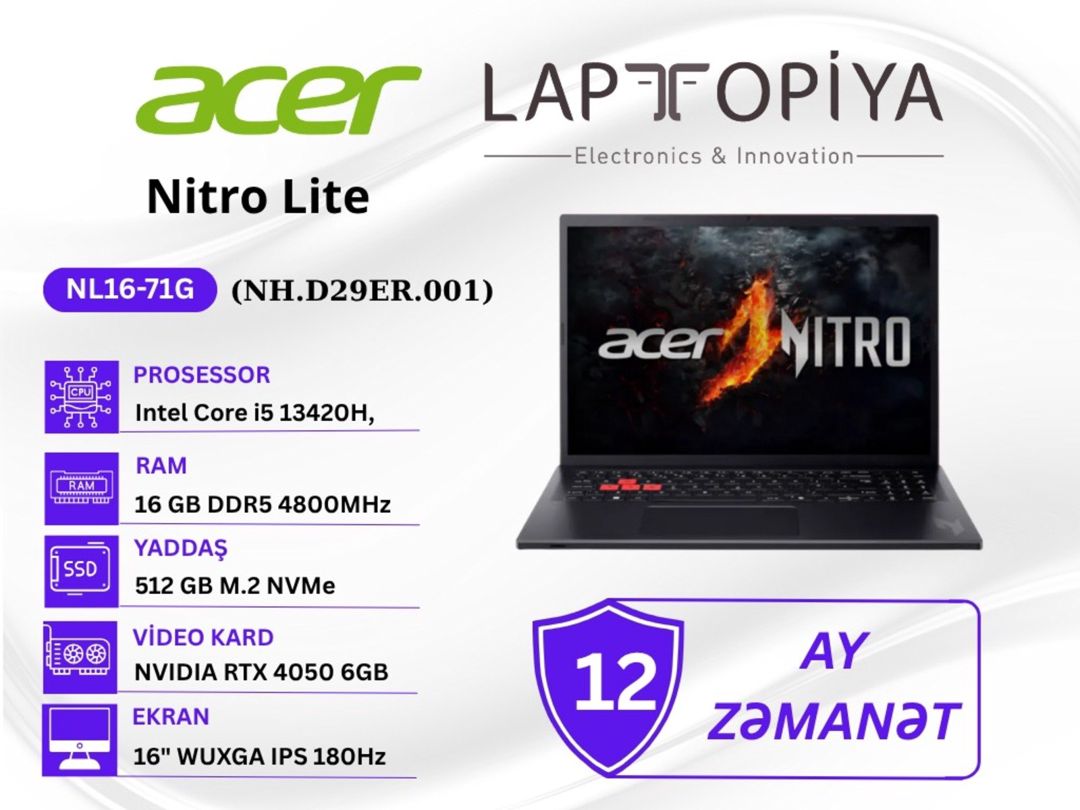 Acer Nitro Lite NL16-71G (NH.D29ER.001) — Elektronika, Bakı
