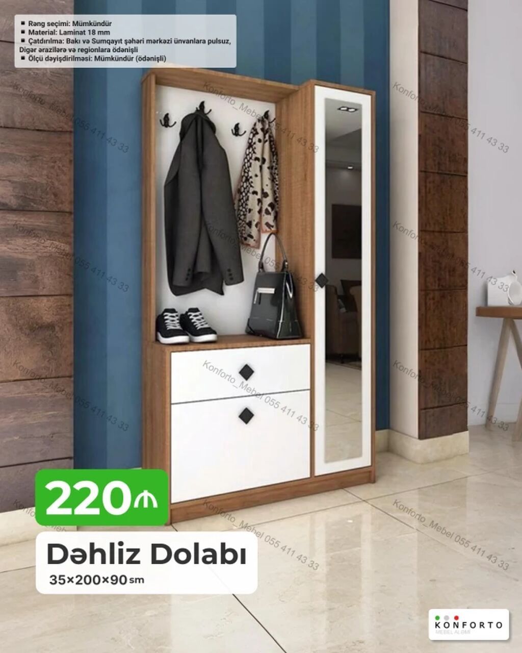 Dəhliz Dolabı 35×200×90 sm