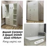 Bazalı çarpayı + 3 qapılı dolab dəsti - Qiymət: 470 AZN (şəkildə — Mebel