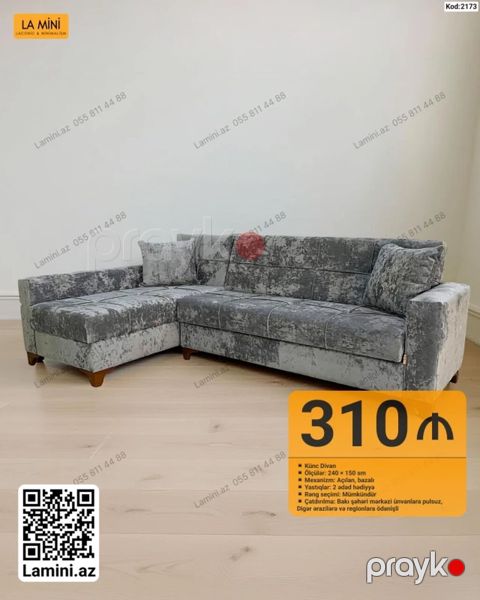 Künc divan – La Mini Model kodu: 2173 - Ölçü: 240 150 sm — Bakı