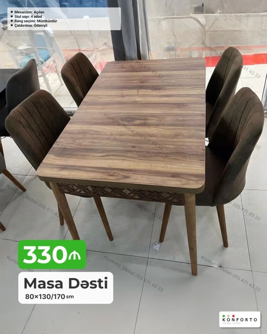 Masa Dəsti - Mexanizm: açılan (uzadıla bilən) - Ölçülər: 80×130/170 — Mebel, Bakı