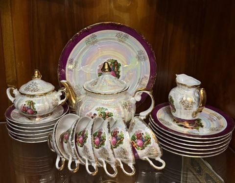 Çay dəsti - Porselan, 6 nəfərlik, Bənövşəyi