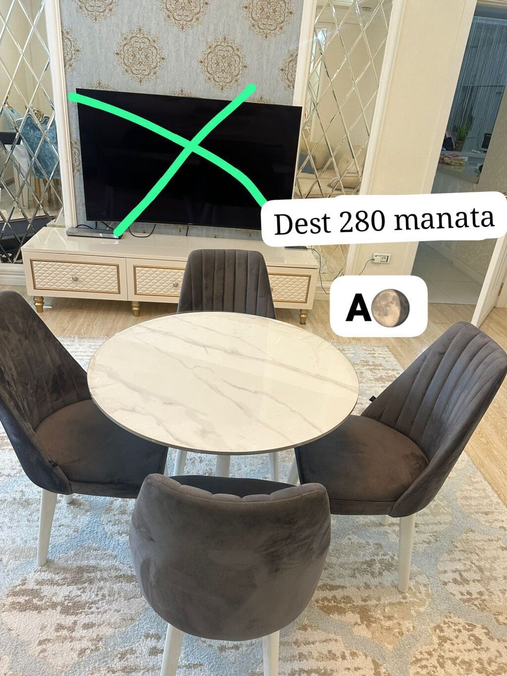 Mətbəx üçün, İşlənmiş, Açılmayan, Yumru masa, 4 stul — Mebel, Bakı