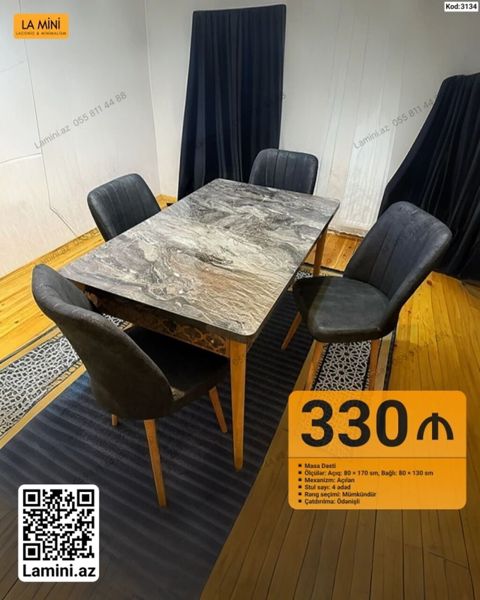 Məhsul: Masa dəsti (Kod: 3134) - Komplekt: masa + 4 ədəd stul -