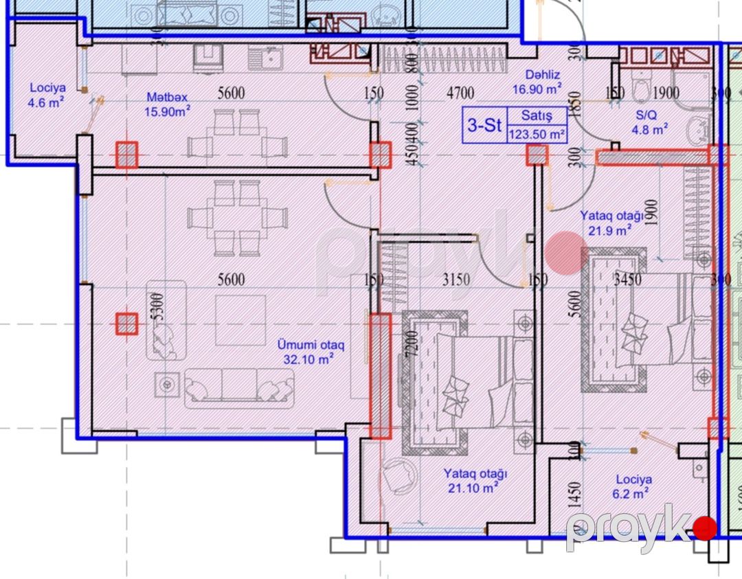 Satılır 3 otaqlı yeni tikili 123.5 m² — Mənzil, Bakı (7)