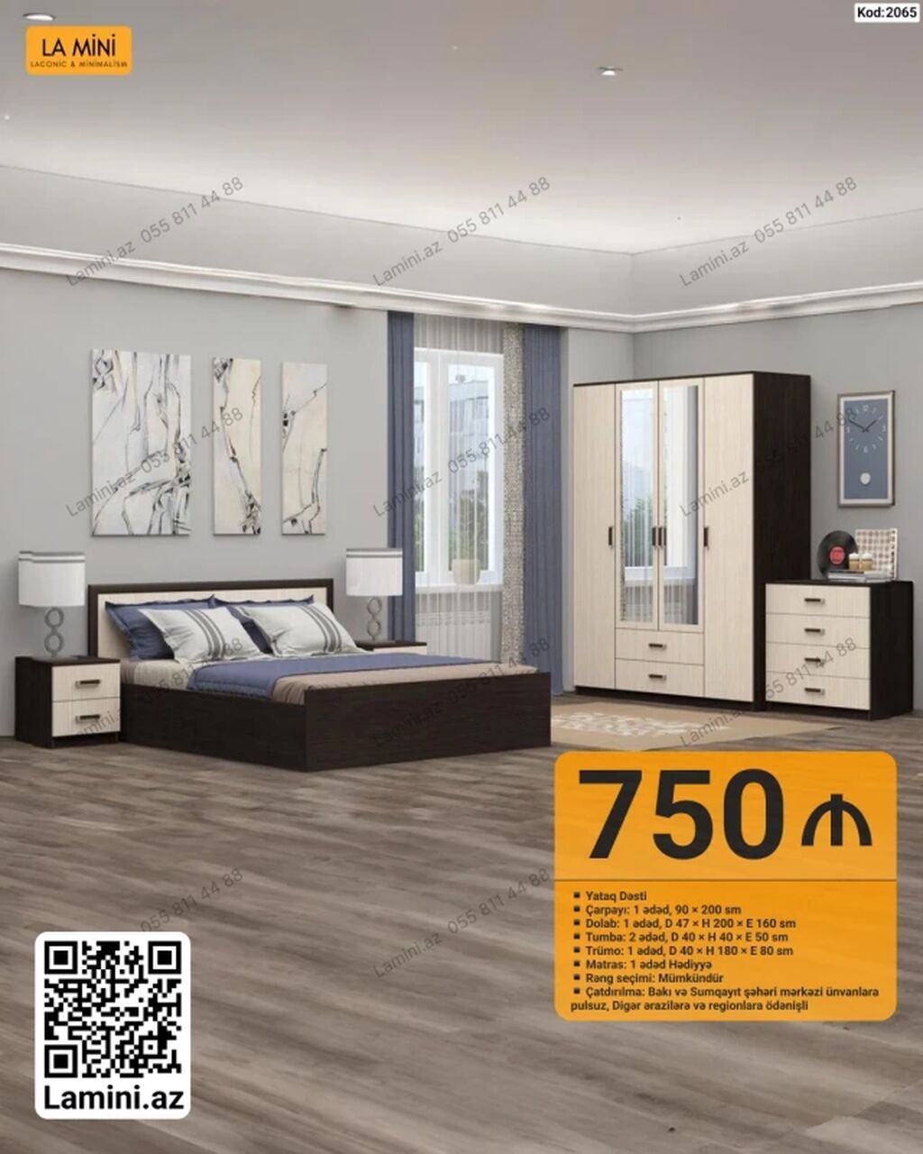 LA MINI Yataq Dəsti – Kod: 2065 Tərkibi və ölçülər: - Çarpayı: 1 — Mebel, Bakı