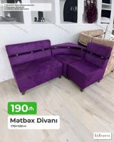 Mətbəx divanı – 170×120 sm ölçülü, bənövşəyi rəngdə künc modellidir — Mebel