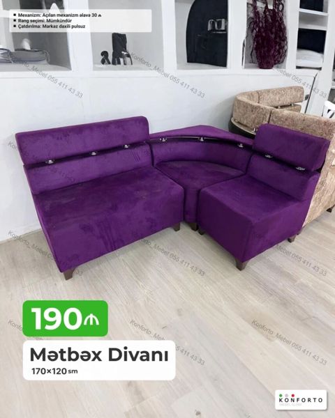Mətbəx divanı – 170×120 sm ölçülü, bənövşəyi rəngdə künc modellidir