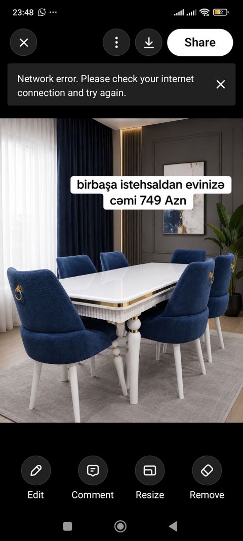 Yemək otağı dəsti – 1 masa + 6 stul - Masa: parlaq ağ səth