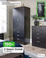 2 qapılı paltar dolabı – 47×200×90 sm ölçülərdə - Material: 18 mm — Mebel